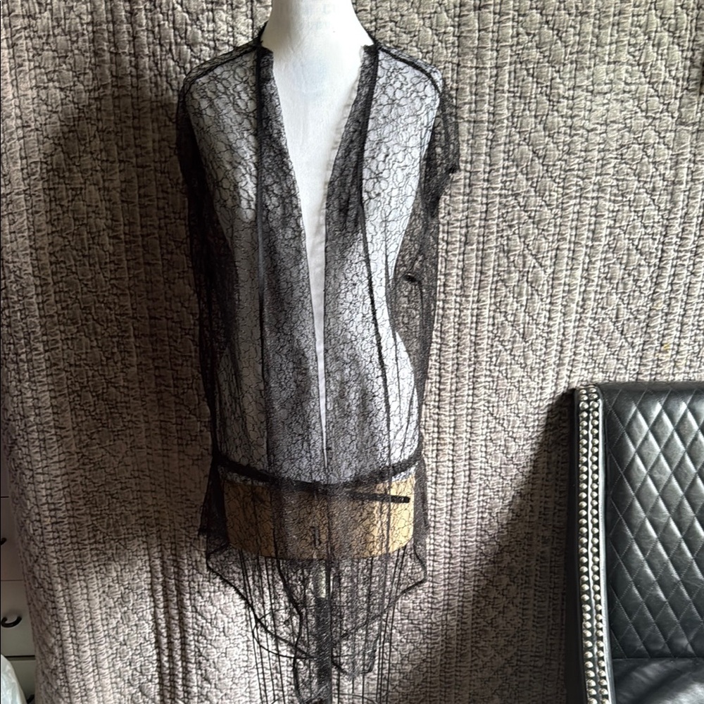 Black Sheer Lace Kimono Cardigan